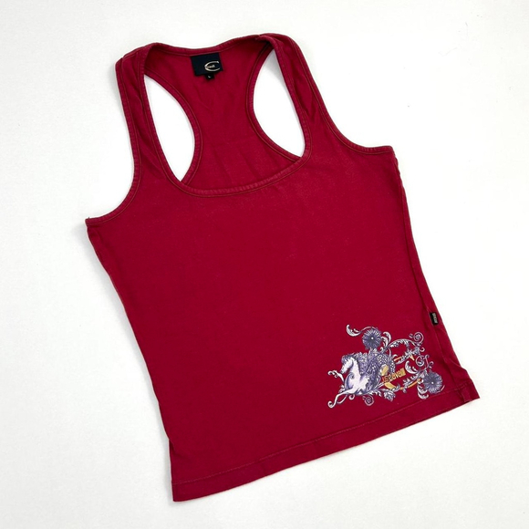 just-cavalli Tops - y2k Cavalli red racerback tank top with horse print